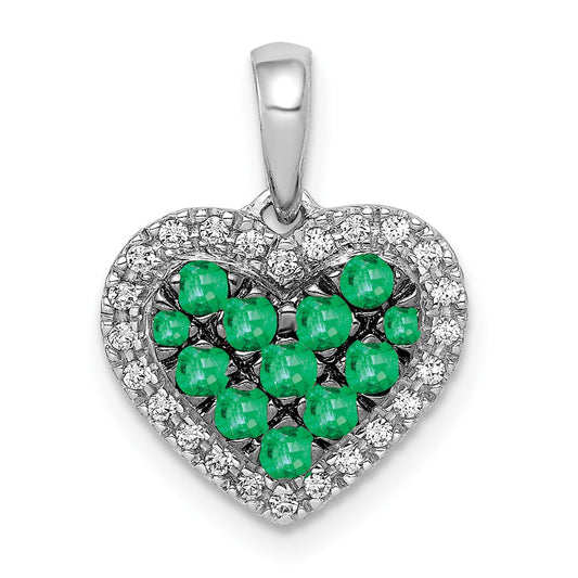 Solid 14k White Gold w/BlacK Rhodium Simulated CZ Simulated/Simulated Emerald Heart Pendant