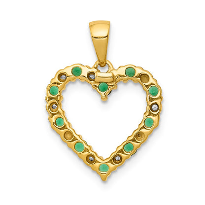 Solid 14k Yellow Gold Simulated CZ and Emerald Heart Pendant