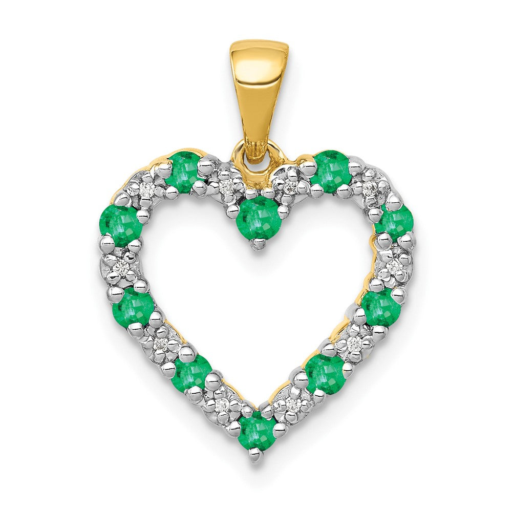 Solid 14k Yellow Gold Simulated CZ and Emerald Heart Pendant