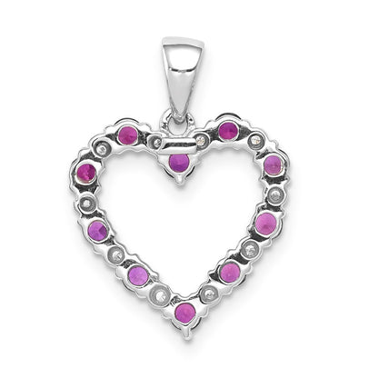 14k White Gold Real Diamond and .35 Ruby Heart Pendant
