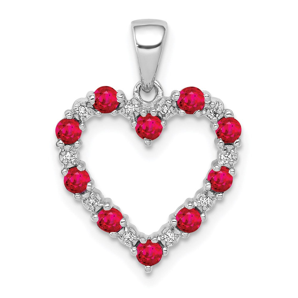 14k White Gold Real Diamond and .35 Ruby Heart Pendant