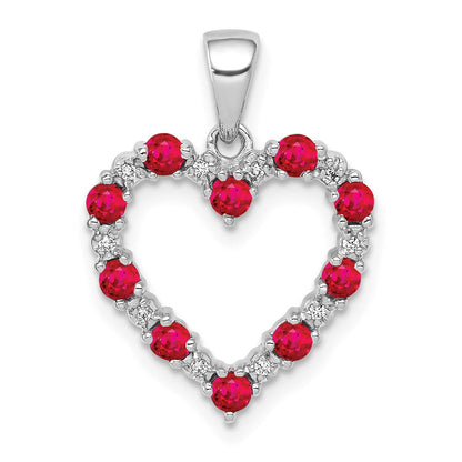 14k White Gold Real Diamond and .35 Ruby Heart Pendant