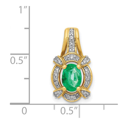 Solid 14k Yellow Gold Fancy Simulated CZ and Oval Emerald Pendant
