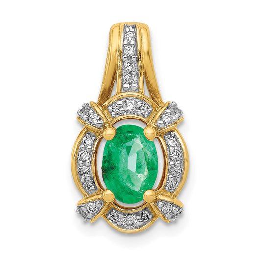 Solid 14k Yellow Gold Fancy Simulated CZ and Oval Emerald Pendant
