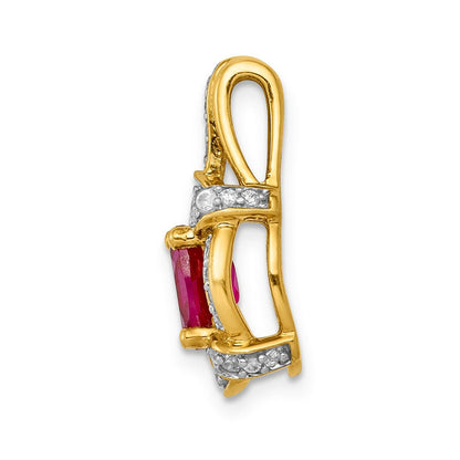 14K Yellow Gold 1/5ct. Real Diamond and 1.10 Ruby Pendant