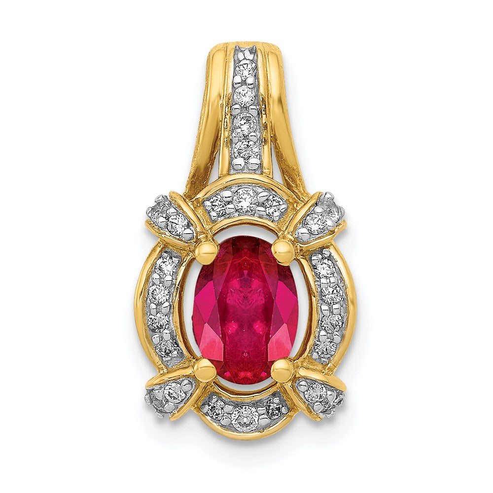 14K Yellow Gold 1/5ct. Real Diamond and 1.10 Ruby Pendant