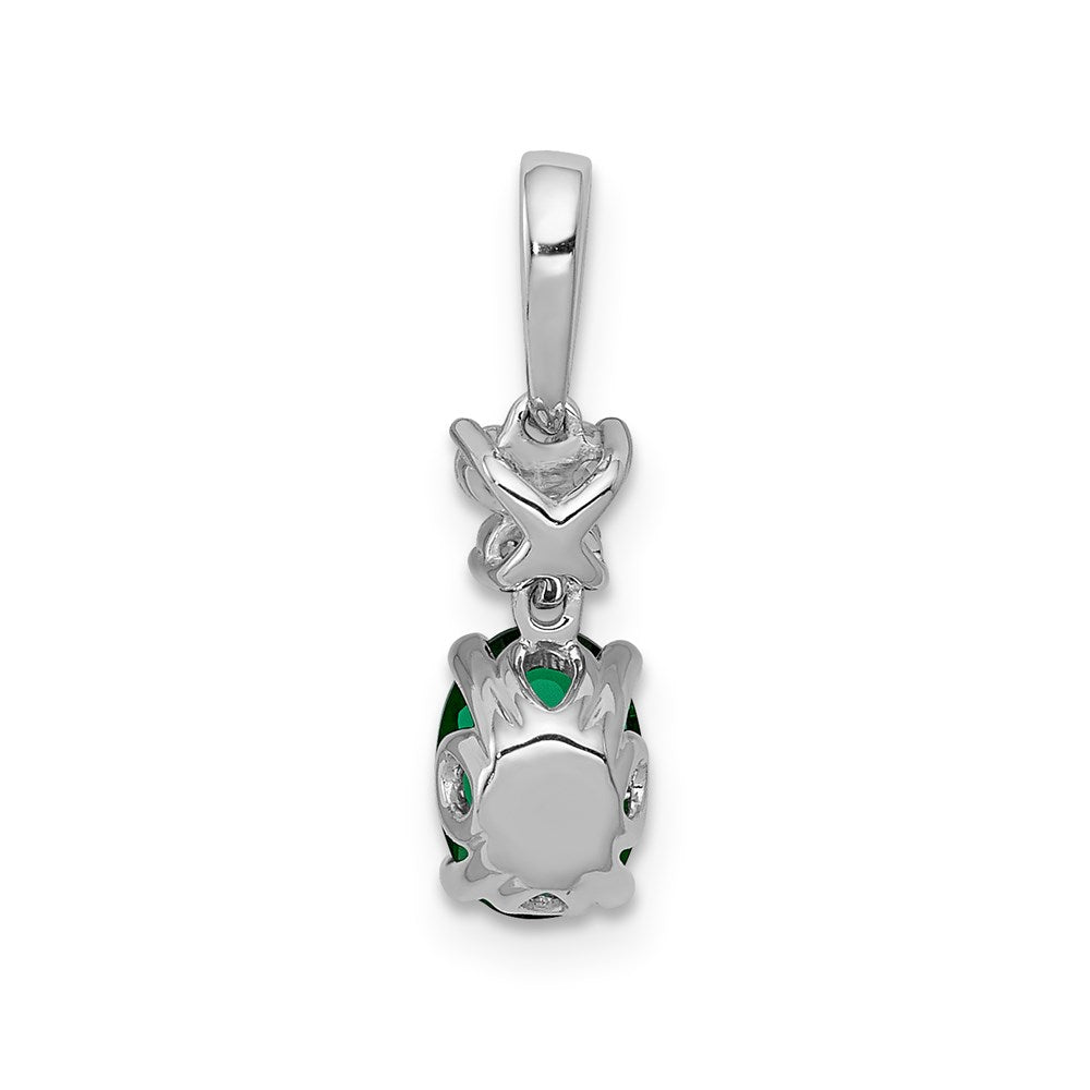 14k White Gold Real Diamond and Oval Emerald Pendant