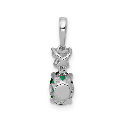 14k White Gold Real Diamond and Oval Emerald Pendant