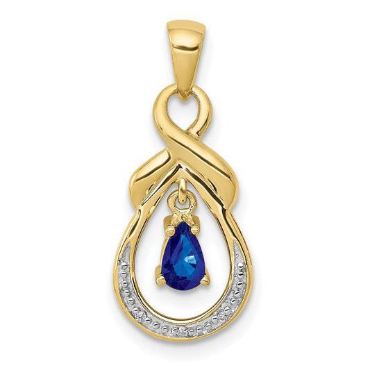 10K Yellow Gold Pear Sapphire and Real Diamond Dangle Pendant