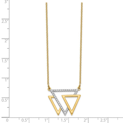 14K Yellow Gold Polished Triple Triangle Real Diamond 18in Necklace