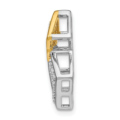 14k Two-Tone Gold Polished Double Square Real Diamond Chain Slide