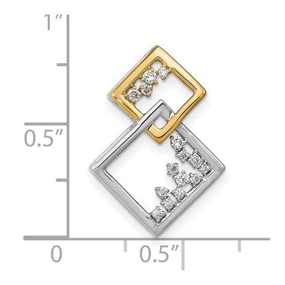 14k Two-Tone Gold Polished Double Square Real Diamond Chain Slide