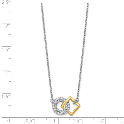 14k Two-Tone Gold Polished Real Diamond Circle and Square 18in Necklace