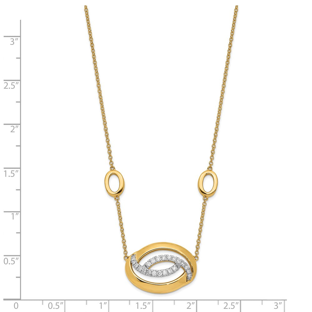 14K Yellow Gold Polished Real Diamond Oval 18in Necklace