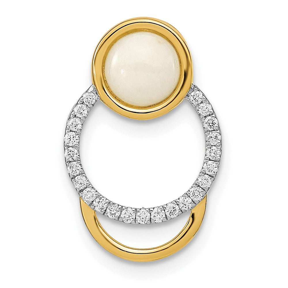 14K Yellow Gold Polished Real Diamond u0026 Opal Circle Chain Slide
