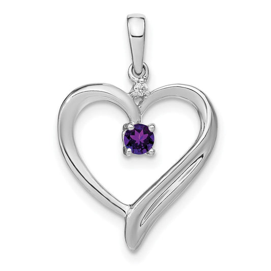 14k White Gold Amethyst and Real Diamond Heart Pendant