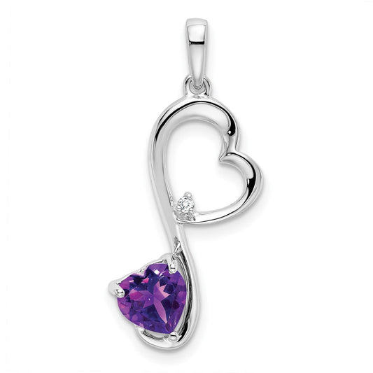 14k White Gold Amethyst and Real Diamond Heart Pendant