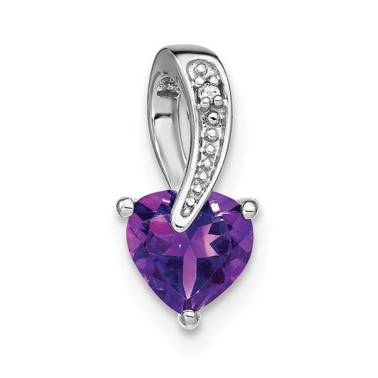 14k White Gold Amethyst and Real Diamond Heart Pendant