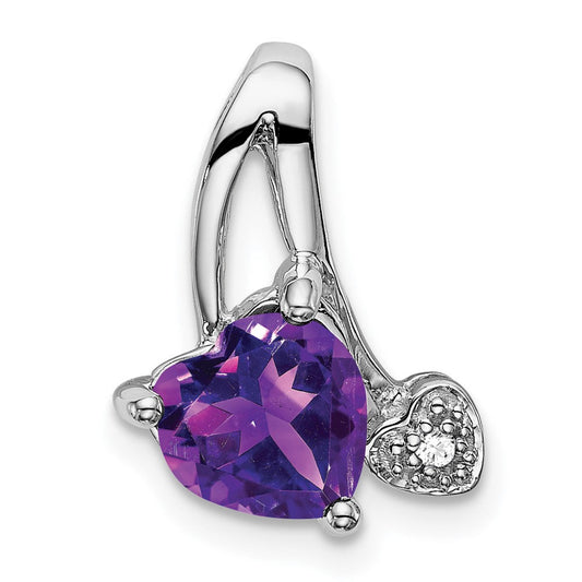 14k White Gold Amethyst and Real Diamond Heart Pendant