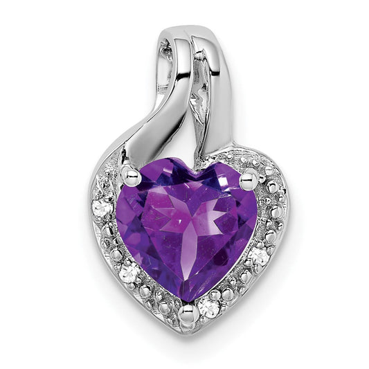 14k White Gold Amethyst and Real Diamond Heart Pendant