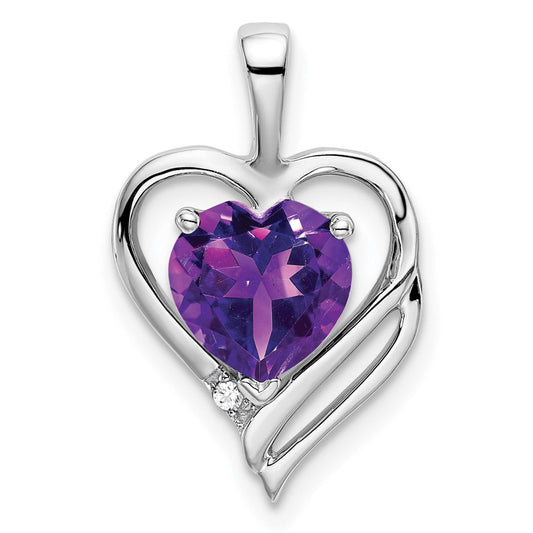 14k White Gold Amethyst and Real Diamond Heart Pendant