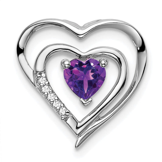 14k White Gold Amethyst and Real Diamond Heart Pendant