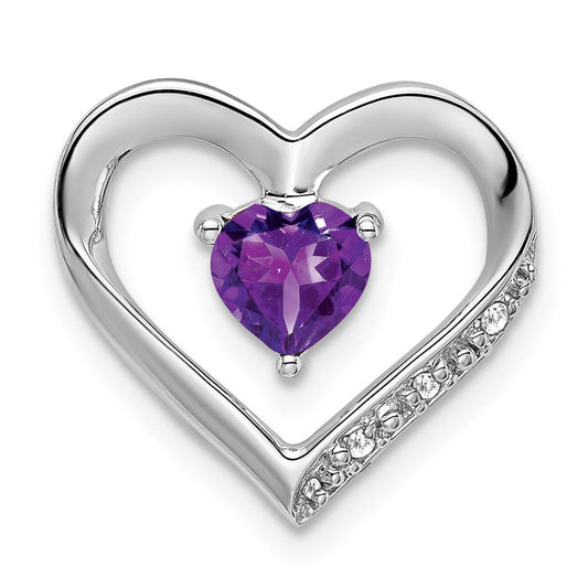 14k White Gold Amethyst and Real Diamond Heart Pendant