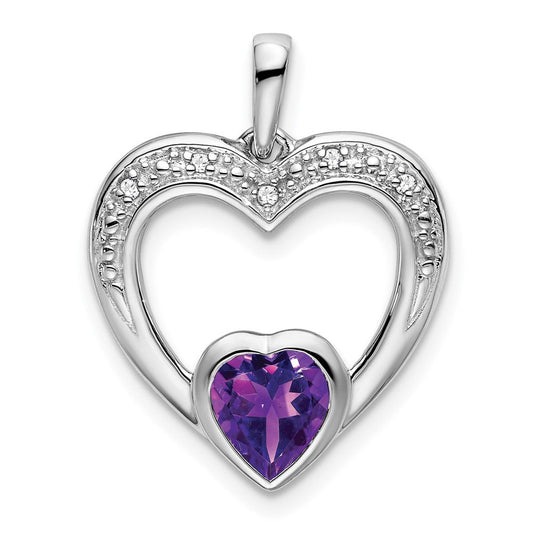 14k White Gold Amethyst and Real Diamond Heart Pendant