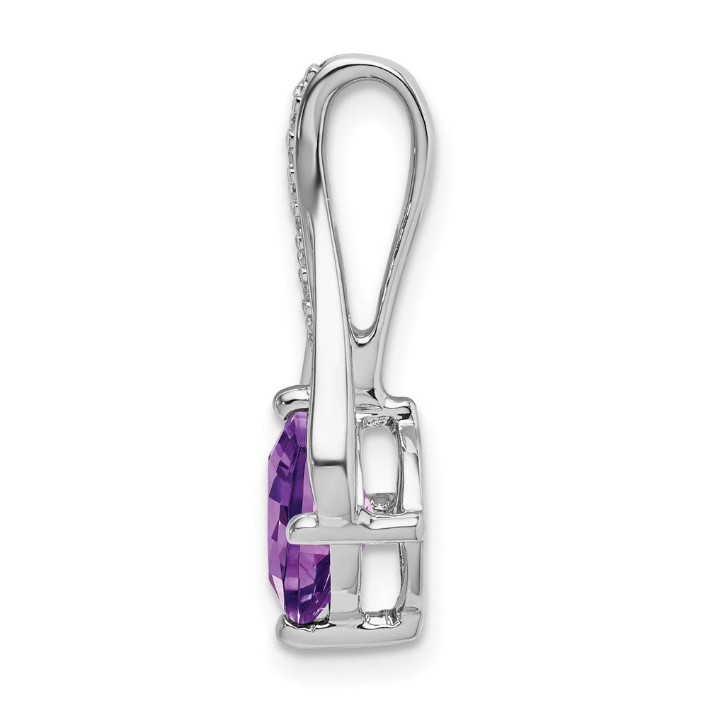 14k White Gold Amethyst and Real Diamond Pendant