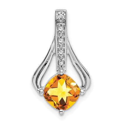14k White Gold Citrine and Real Diamond Pendant