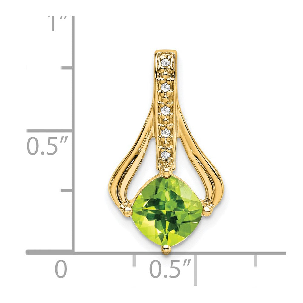 14K Yellow Gold Peridot and Real Diamond Pendant