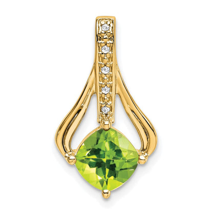 14K Yellow Gold Peridot and Real Diamond Pendant