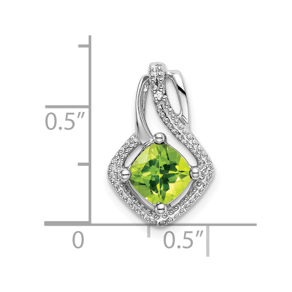 14k White Gold Peridot and Real Diamond Pendant
