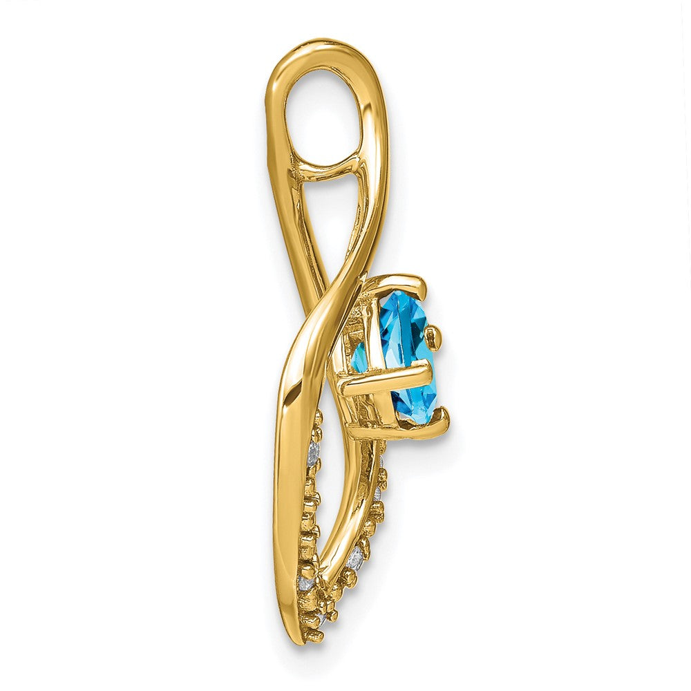 14K Yellow Gold Blue Topaz and Real Diamond Pendant