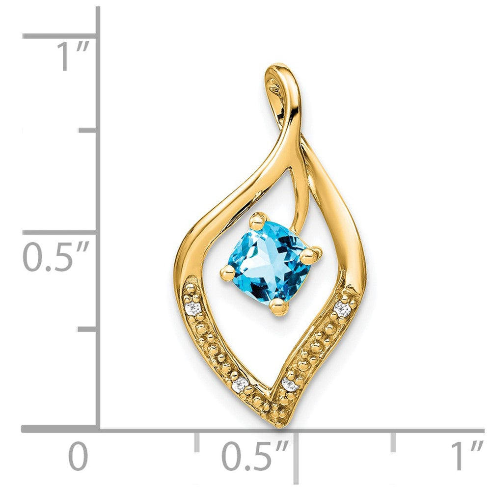 14K Yellow Gold Blue Topaz and Real Diamond Pendant