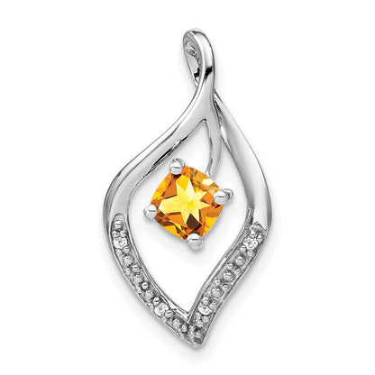 14k White Gold Citrine and Real Diamond Pendant