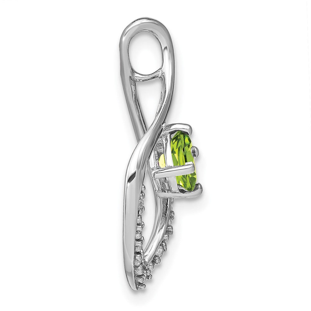 14k White Gold Peridot and Real Diamond Pendant