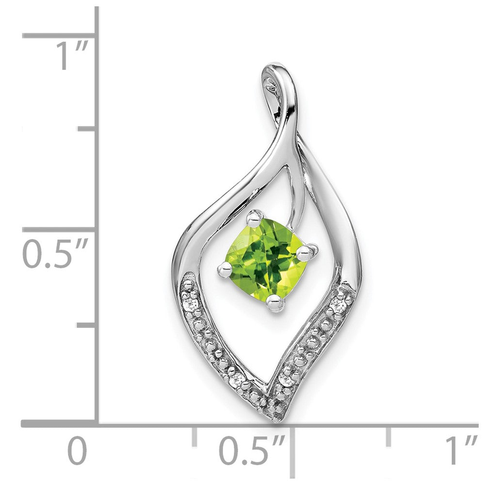 14k White Gold Peridot and Real Diamond Pendant