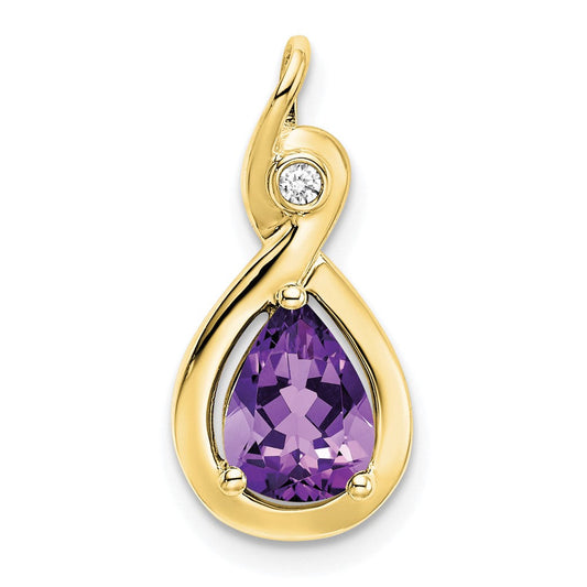 10K Yellow Gold Pear Amethyst and Real Diamond Pendant