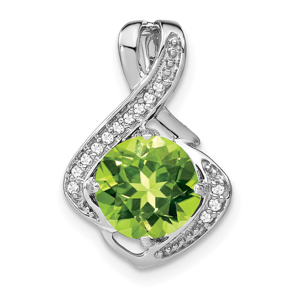 14k White Gold Peridot and Real Diamond Pendant