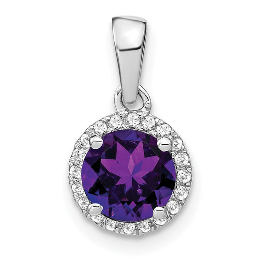 14k White Gold Amethyst and Real Diamond Halo Pendant