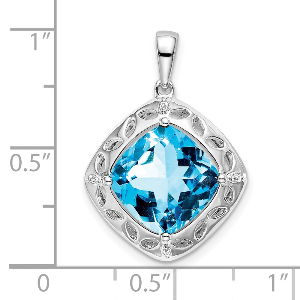 Sterling Silver Blue Topaz and Real Diamond Pendant