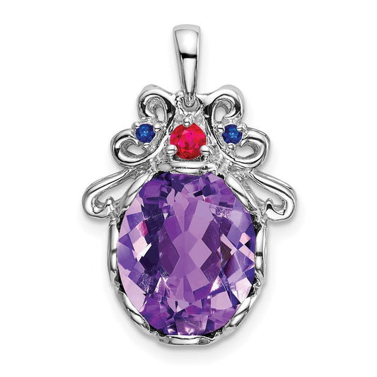 Sterling Silver Amethyst u0026 Rubyu0026Sapphire Pendant
