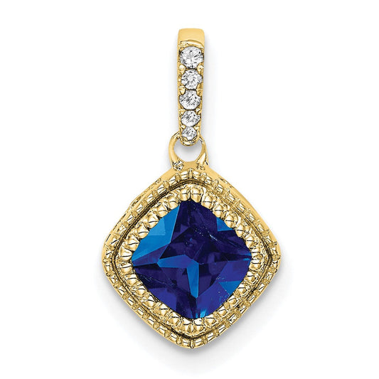 10K Yellow Gold Cushion Sapphire and Real Diamond Pendant