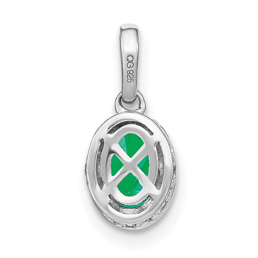 14k White Gold Oval Emerald and Real Diamond Pendant