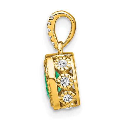 14K Yellow Gold Oval Emerald and Real Diamond Pendant