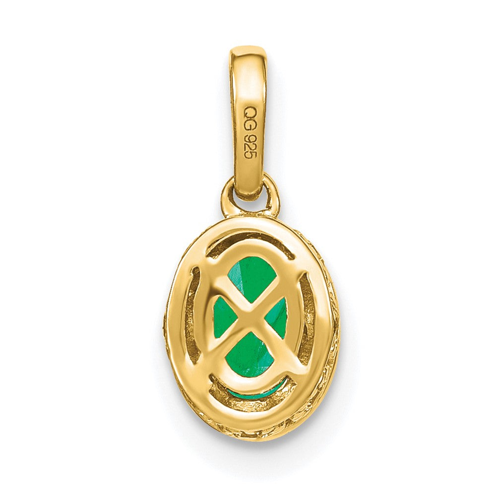 14K Yellow Gold Oval Emerald and Real Diamond Pendant