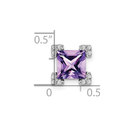 14k White Gold Square Amethyst and Real Diamond Chain Slide