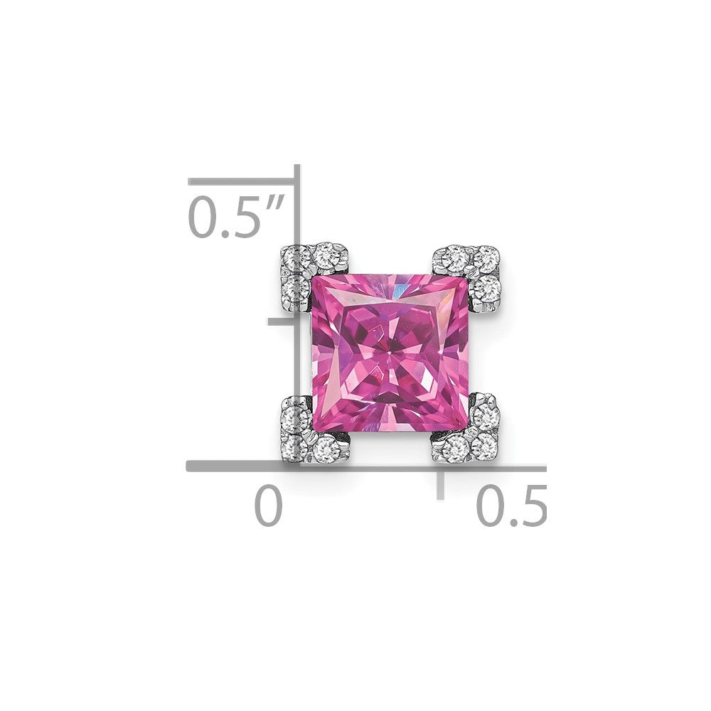 14k White Gold Square Created Pink Sapphire/Real Diamond Chain Slide