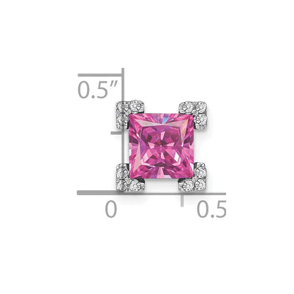 14k White Gold Square Created Pink Sapphire/Real Diamond Chain Slide